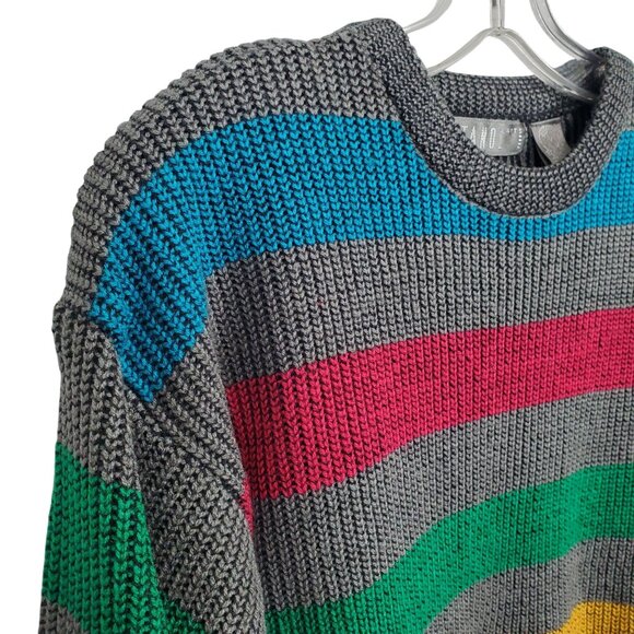 Gitano Mens M Sweater Striped Knit Acrylic Ribbed Cuff and Hem Soft 80s Vintage - Picture 5 of 10
